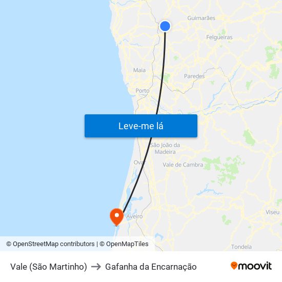 Vale (São Martinho) to Gafanha da Encarnação map