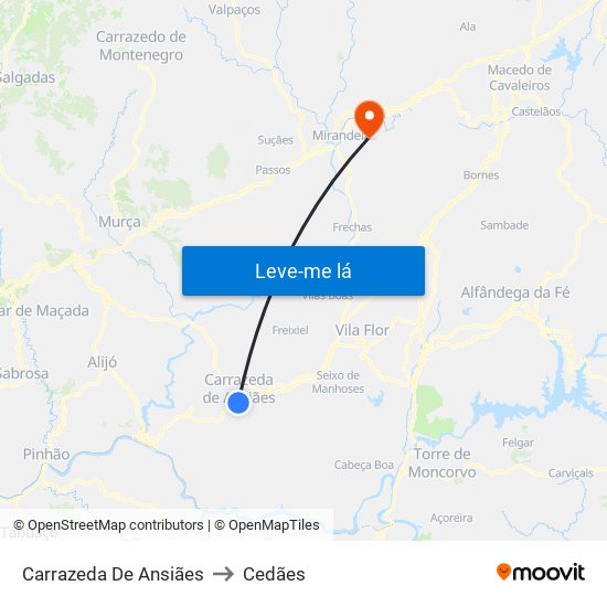 Carrazeda De Ansiães to Cedães map