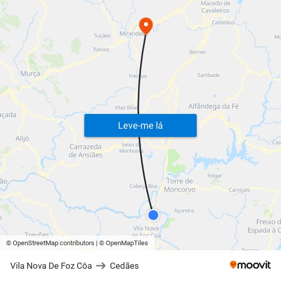 Vila Nova De Foz Côa to Cedães map