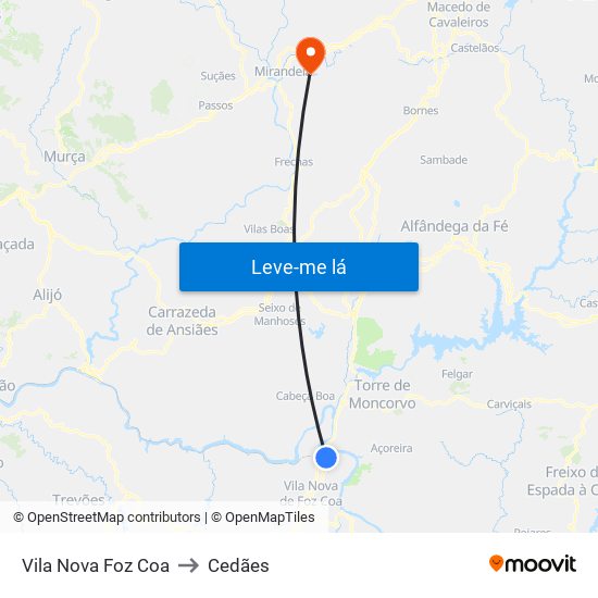Vila Nova Foz Coa to Cedães map