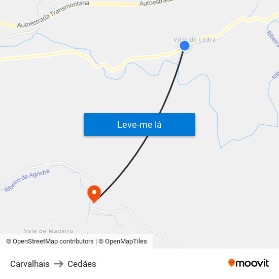 Carvalhais to Cedães map