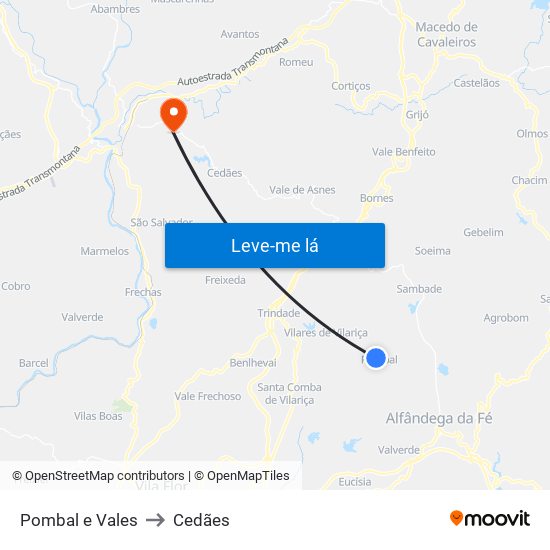 Pombal e Vales to Cedães map