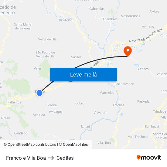 Franco e Vila Boa to Cedães map