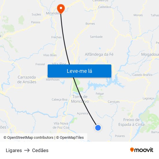 Ligares to Cedães map