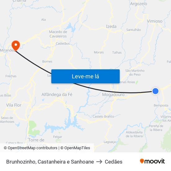 Brunhozinho, Castanheira e Sanhoane to Cedães map