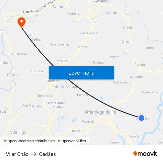 Vilar Chão to Cedães map