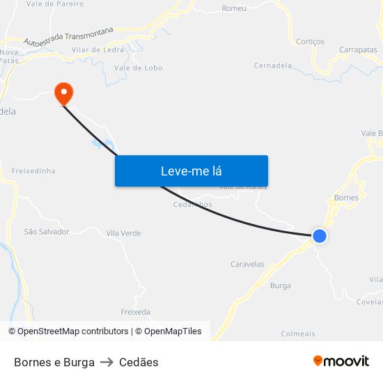 Bornes e Burga to Cedães map