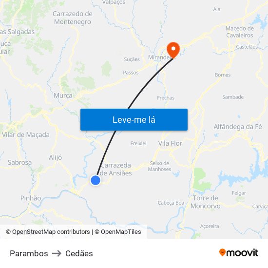 Parambos to Cedães map