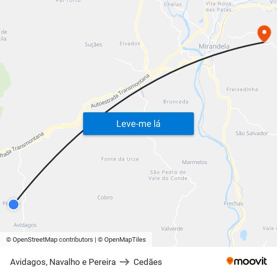 Avidagos, Navalho e Pereira to Cedães map