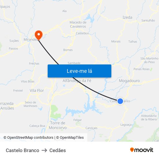Castelo Branco to Cedães map