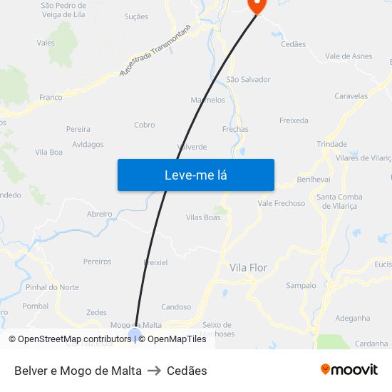 Belver e Mogo de Malta to Cedães map
