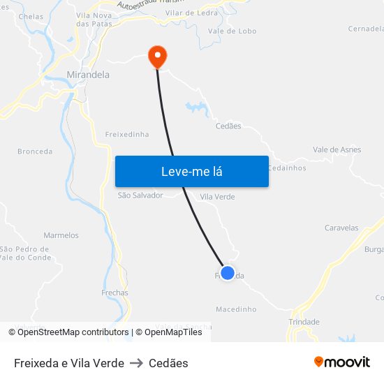 Freixeda e Vila Verde to Cedães map