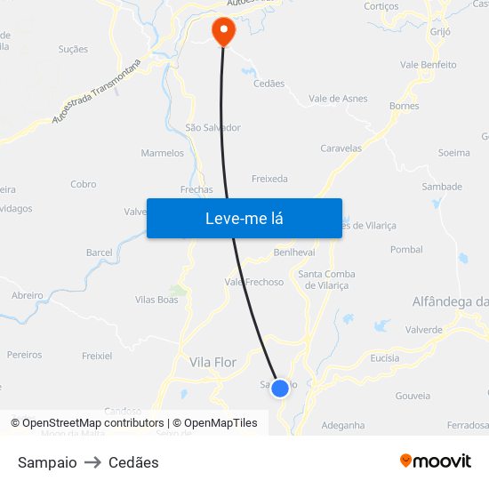 Sampaio to Cedães map