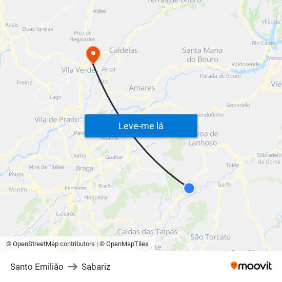Santo Emilião to Sabariz map