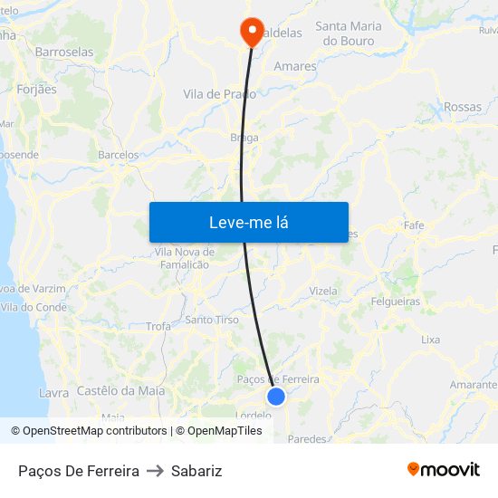 Paços De Ferreira to Sabariz map