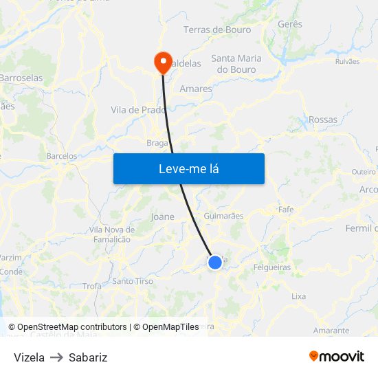Vizela to Sabariz map