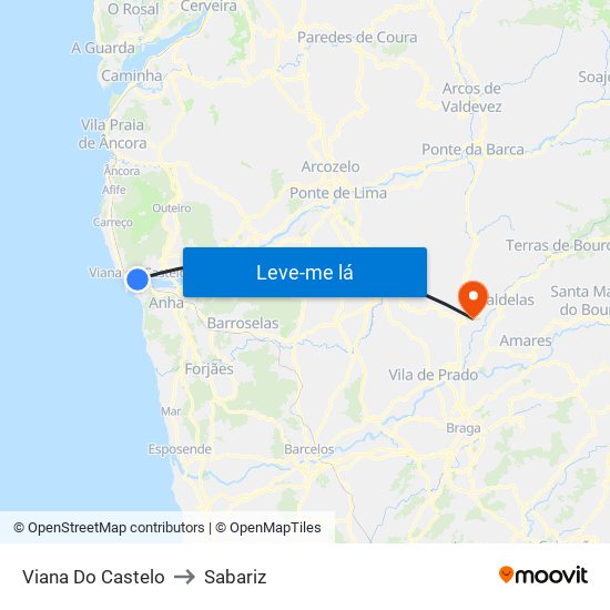 Viana Do Castelo to Sabariz map