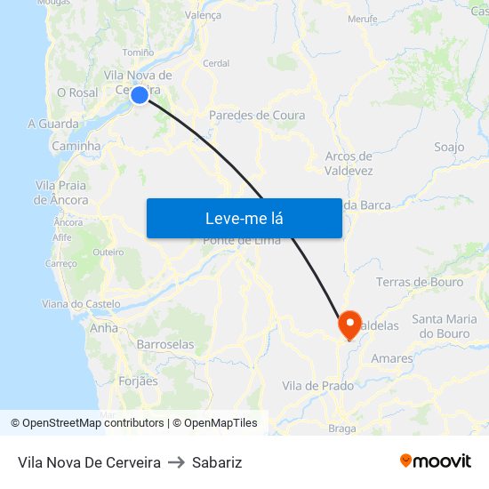 Vila Nova De Cerveira to Sabariz map