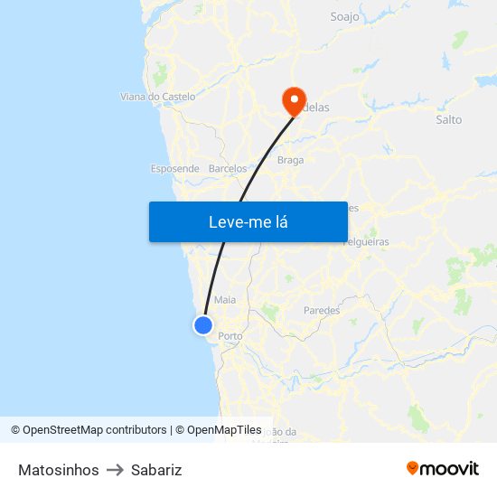Matosinhos to Sabariz map