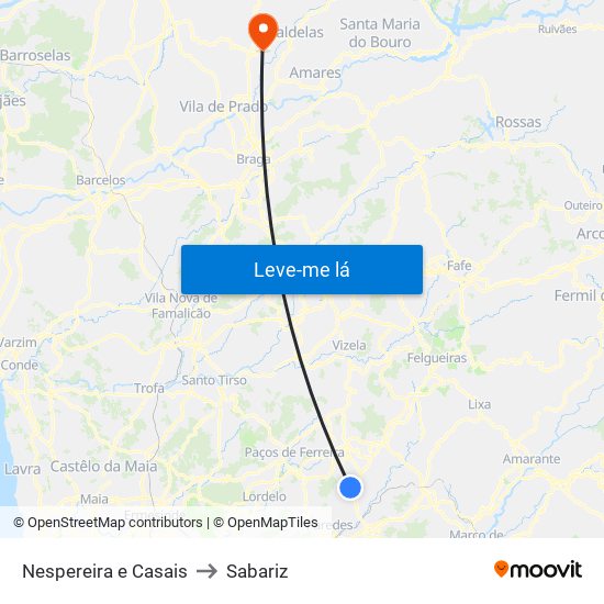 Nespereira e Casais to Sabariz map