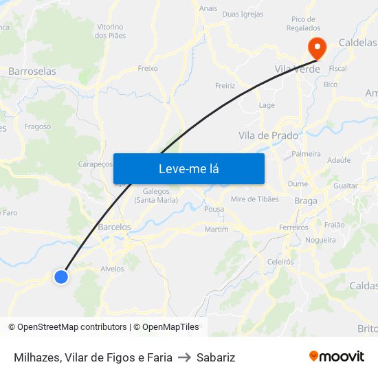 Milhazes, Vilar de Figos e Faria to Sabariz map