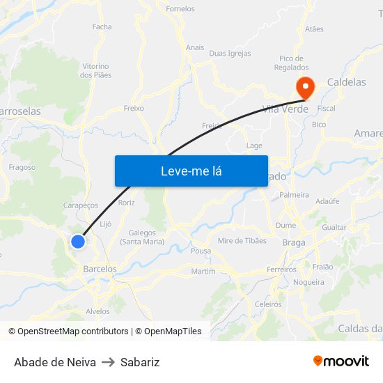 Abade de Neiva to Sabariz map