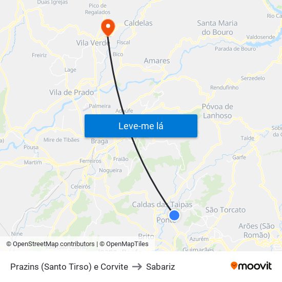 Prazins (Santo Tirso) e Corvite to Sabariz map