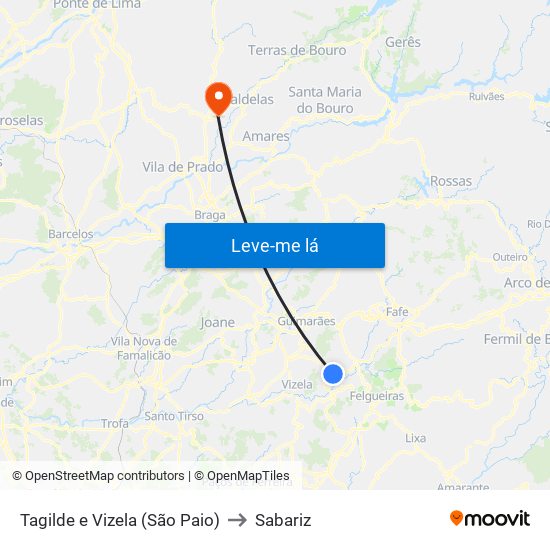 Tagilde e Vizela (São Paio) to Sabariz map