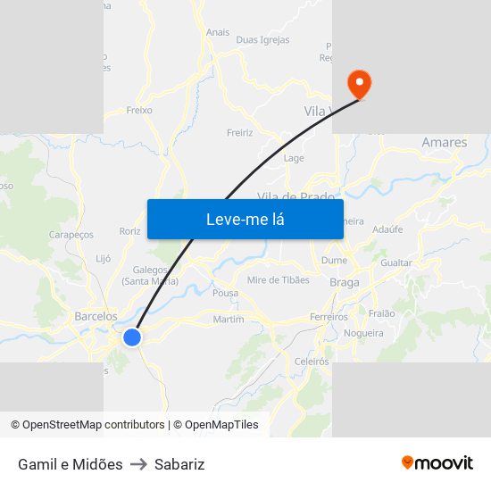 Gamil e Midões to Sabariz map