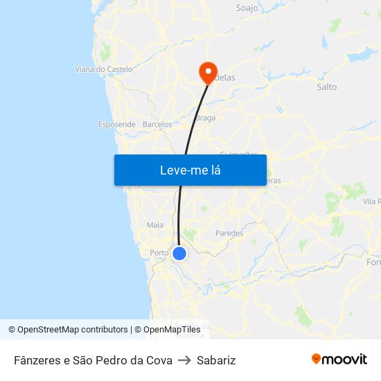 Fânzeres e São Pedro da Cova to Sabariz map