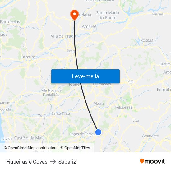 Figueiras e Covas to Sabariz map