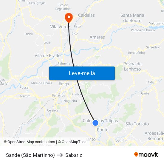 Sande (São Martinho) to Sabariz map