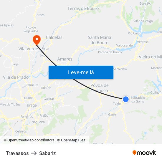 Travassos to Sabariz map