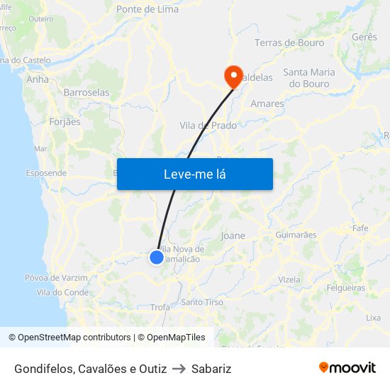 Gondifelos, Cavalões e Outiz to Sabariz map