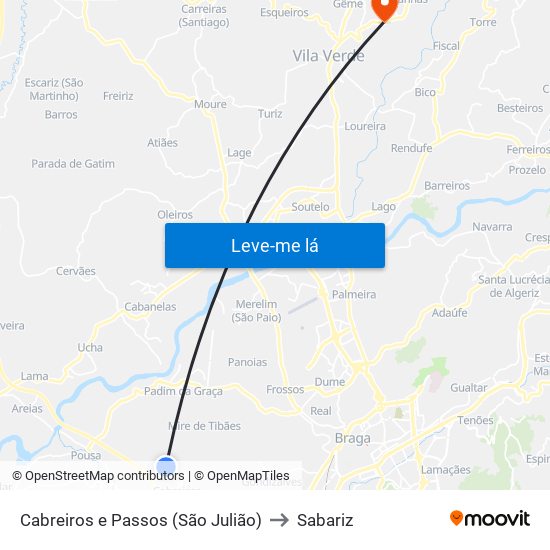 Cabreiros e Passos (São Julião) to Sabariz map