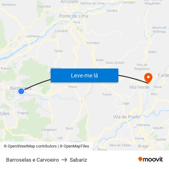 Barroselas e Carvoeiro to Sabariz map