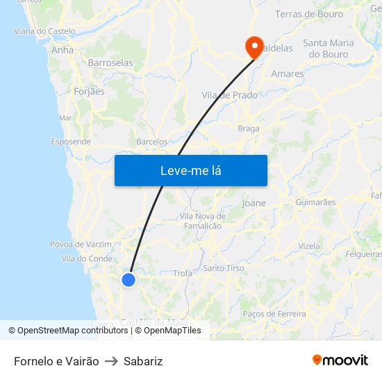 Fornelo e Vairão to Sabariz map