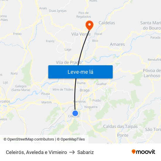 Celeirós, Aveleda e Vimieiro to Sabariz map