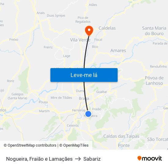 Nogueira, Fraião e Lamaçães to Sabariz map