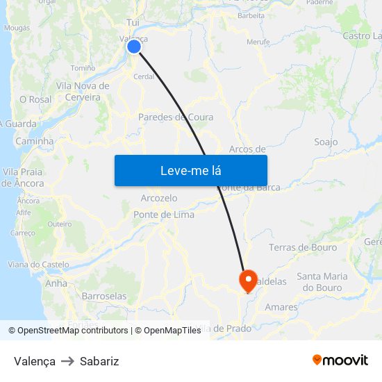 Valença to Sabariz map