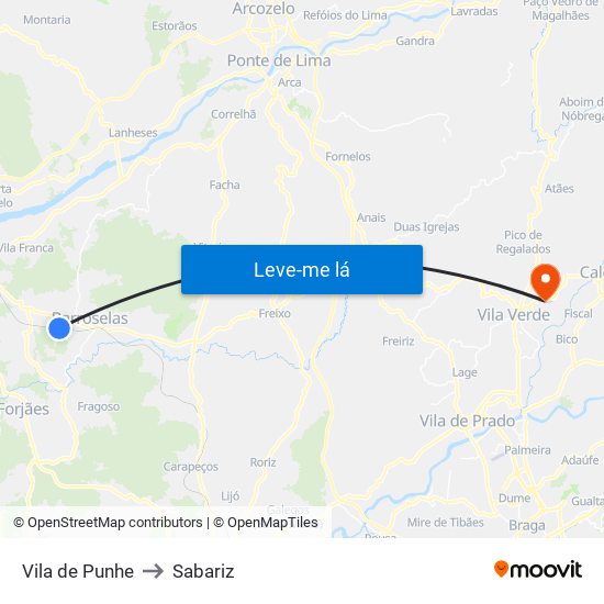 Vila de Punhe to Sabariz map