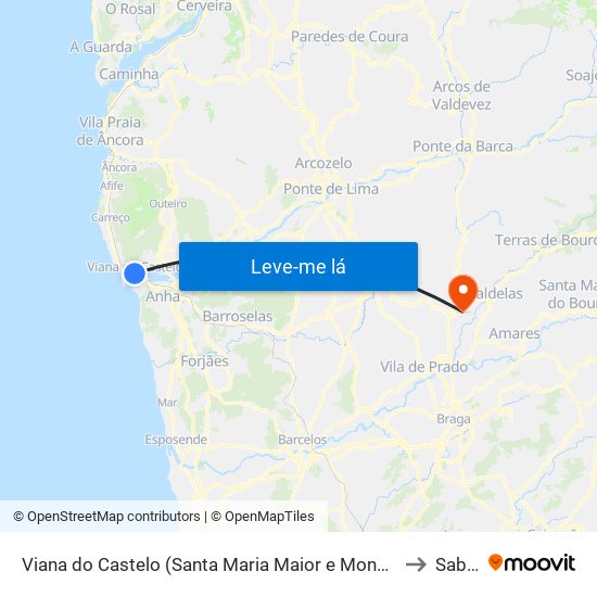 Viana do Castelo (Santa Maria Maior e Monserrate) e Meadela to Sabariz map