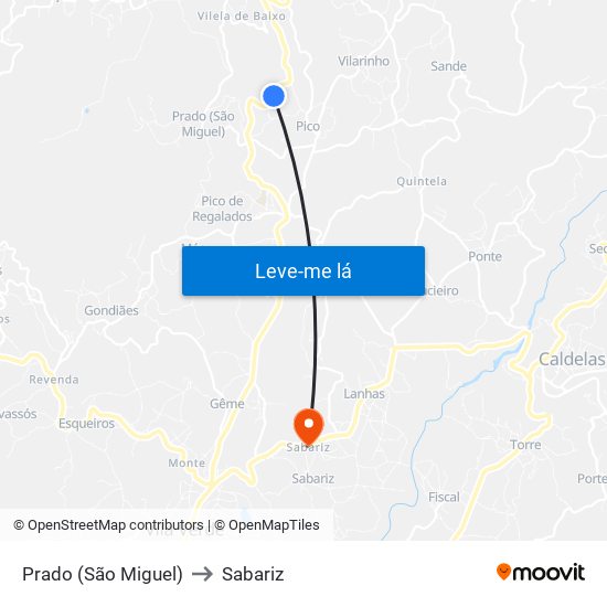 Prado (São Miguel) to Sabariz map