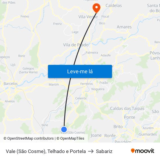 Vale (São Cosme), Telhado e Portela to Sabariz map