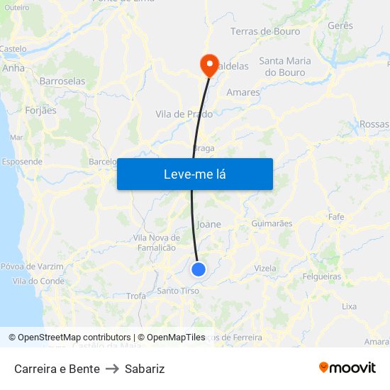 Carreira e Bente to Sabariz map