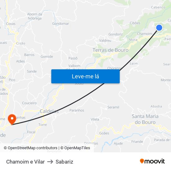 Chamoim e Vilar to Sabariz map