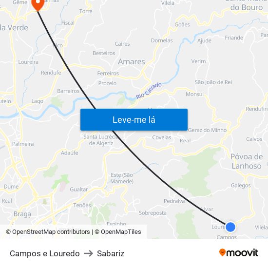 Campos e Louredo to Sabariz map