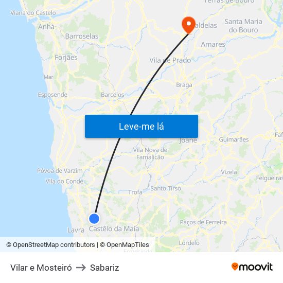 Vilar e Mosteiró to Sabariz map