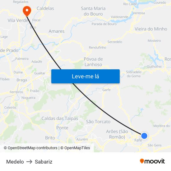 Medelo to Sabariz map