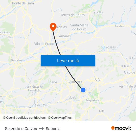 Serzedo e Calvos to Sabariz map